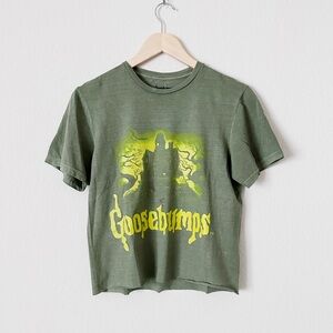 NEW Goosebumps Cropped Graphic Tee in Olive Green